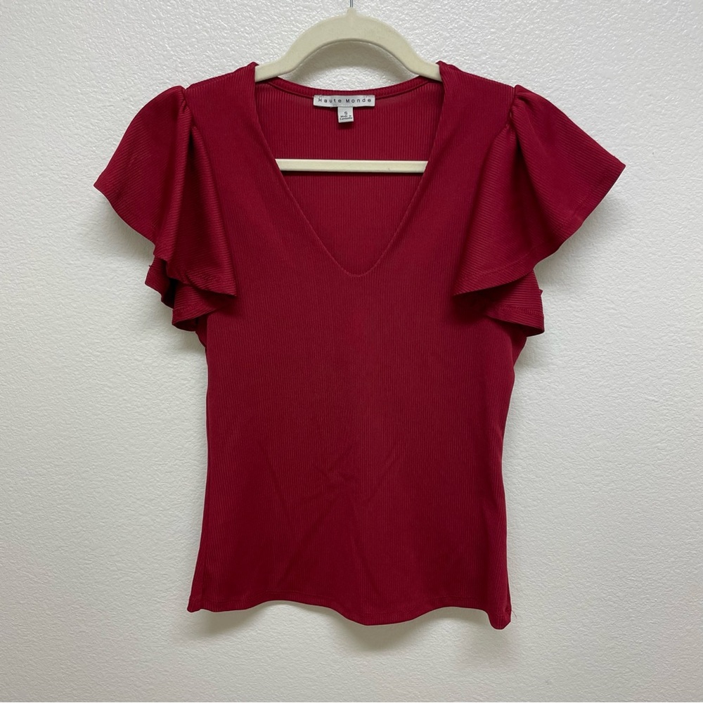 Haute Mode Flare Short Sleeve Top Red Small